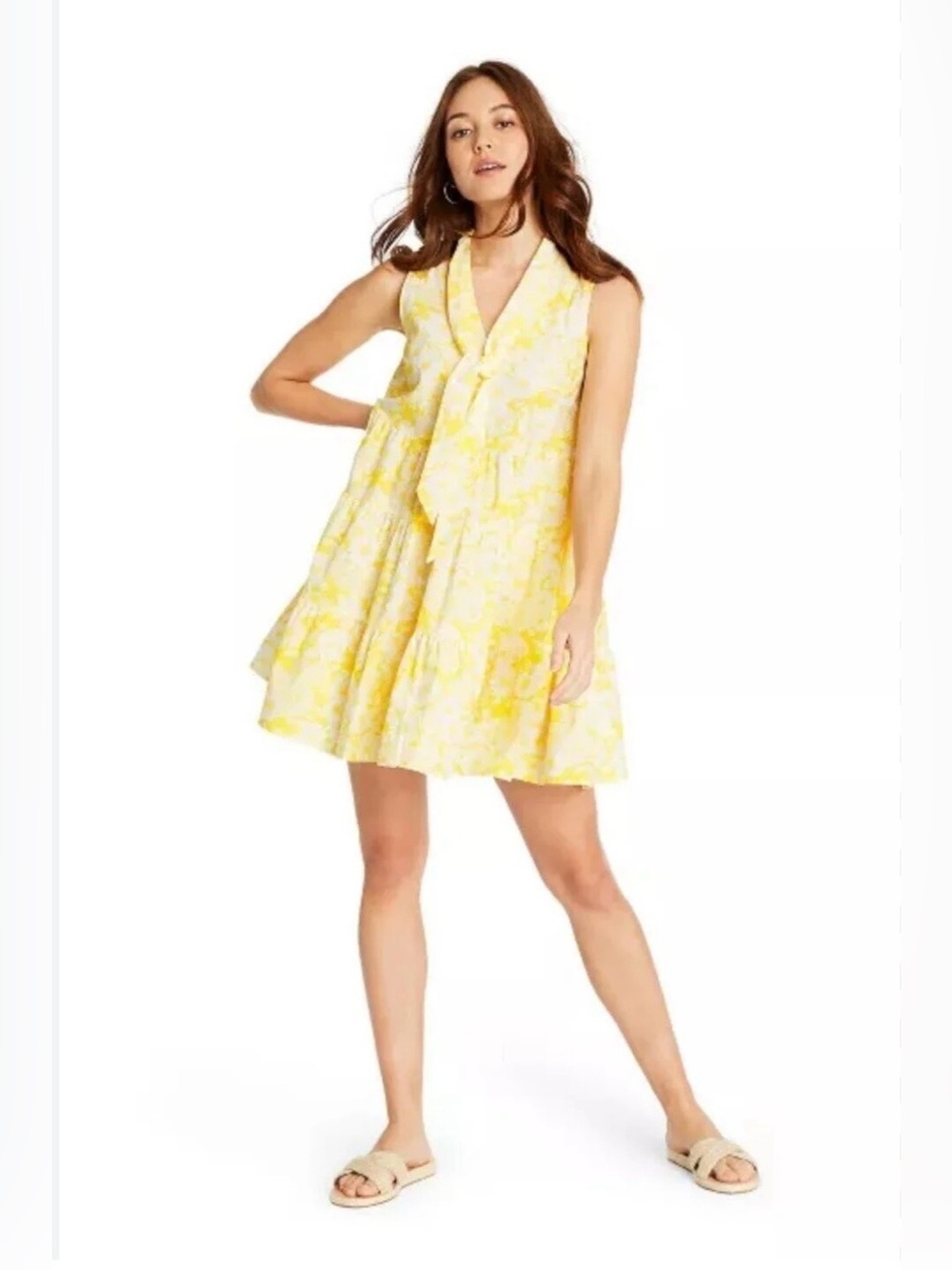Lisa Marie Fernandez Yellow Floral Tie-Front Mini Dress